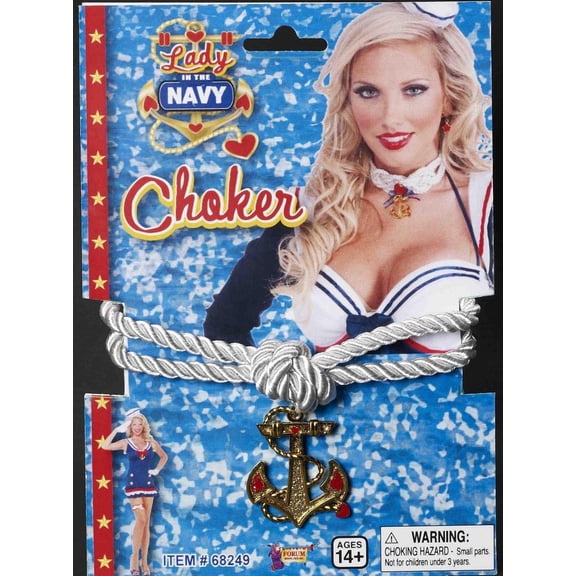 Forum Novelties Lady In The Navy White Rope With Gold Anchor Costume Choker One Size Female