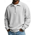 thumbnail image 2 of Long Sleeve Polo Pullover Sweatshirt for Men Quarter Zip Corduroy Waffle Knit Mock Turtleneck Soft Casual Warm Shirt White 3XL, 2 of 4