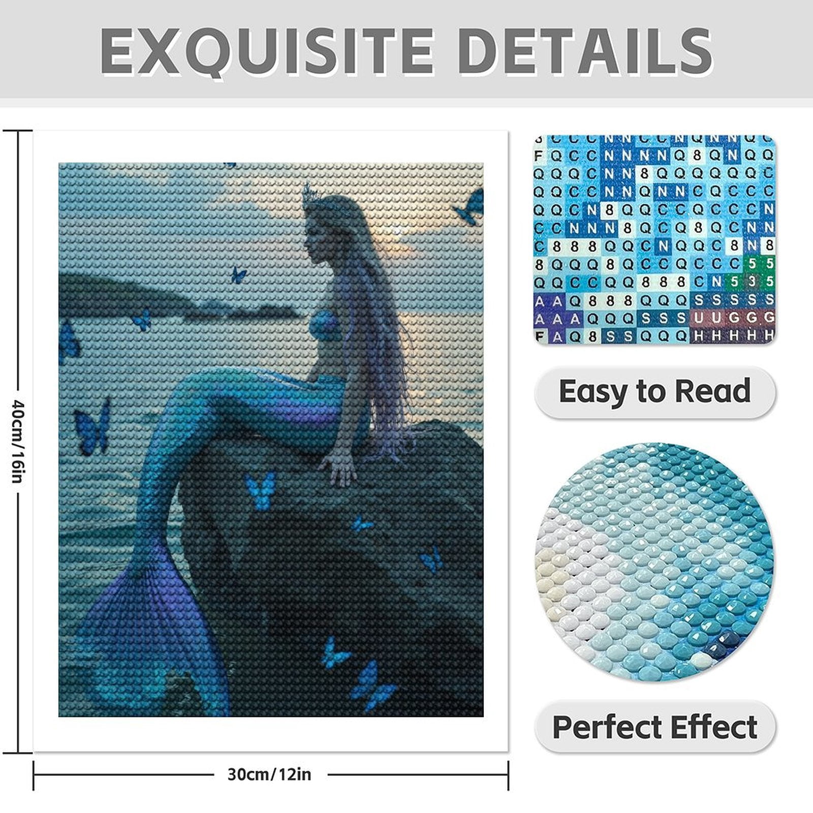 Diamond Art Kits for Adults - 5d Mermaid Sitting Ocean Butterflies Diamond Painting for Adults, Diamond Art for Adults Beginners, Diamond Painting Kits for Adults for Home Wall Decor