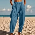 thumbnail image 5 of DHFJKG Harem Linen Pants Women Lightweight Loose Fit Elastic Waist Solid Color Ankle-Tied Beach Pants With Pockets Versatile Trousers, 5 of 9