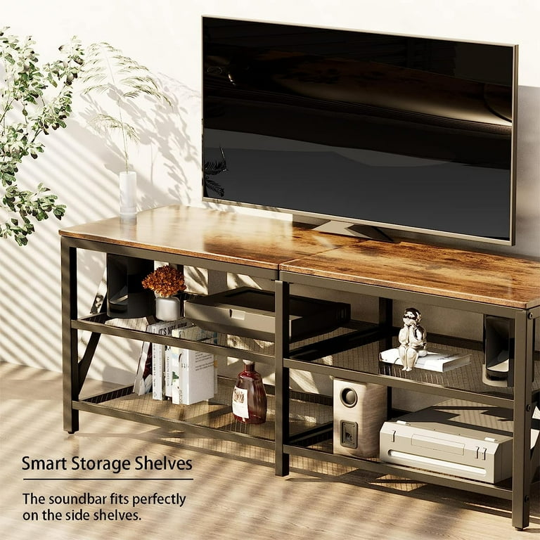 aboxoo TV Stand for 60 65 Inch TV Long 55 Entertainment Center 3 Tier TV Console Steel Frame Industrial Style TV Cabinet with Metal Frame for Living