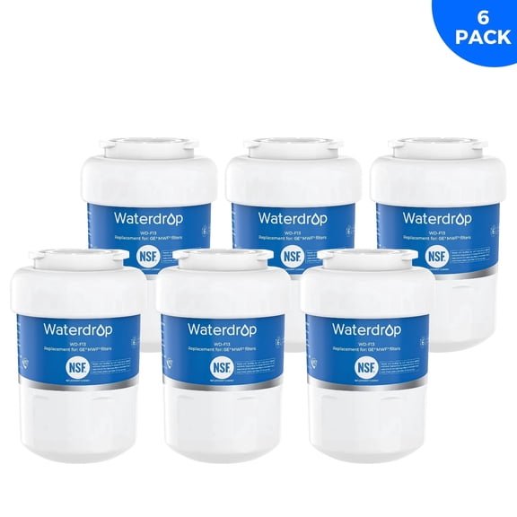 Waterdrop WD-F13 Refrigerator Water Filter, Replacement for GE® MWF®, SmartWater® MWFP, MWFINT, MWFA, GWF, HDX FMG-1, Kenmore® 9991, GSE25GSHECSS, WFC1201, 6 Filters