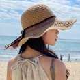 thumbnail image 4 of Wide Brim Hat Straw - Bowknot Sun Protection Beach Hat Fisherman Cap Floppy Hat, 4 of 7