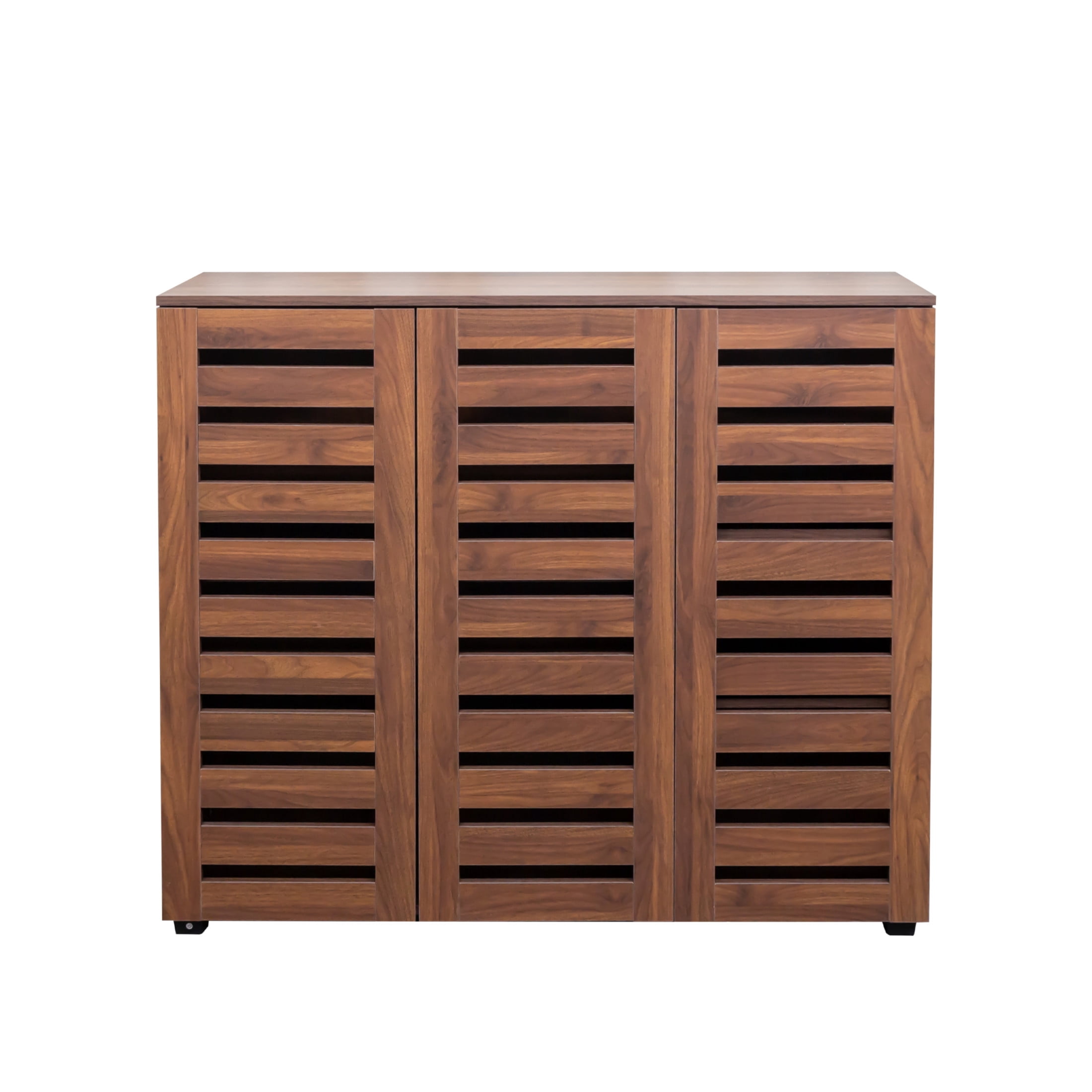 Noble House 44.88" 5-Tier Entryway Shoe Cabinet, Wooden Shoe Organizer with Louvered Doors, Adjustable Shelves, Walnut