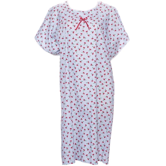 Adaptive Shoulder-Wrap Hospital-Style Short-Sleeve Cotton Nightgown