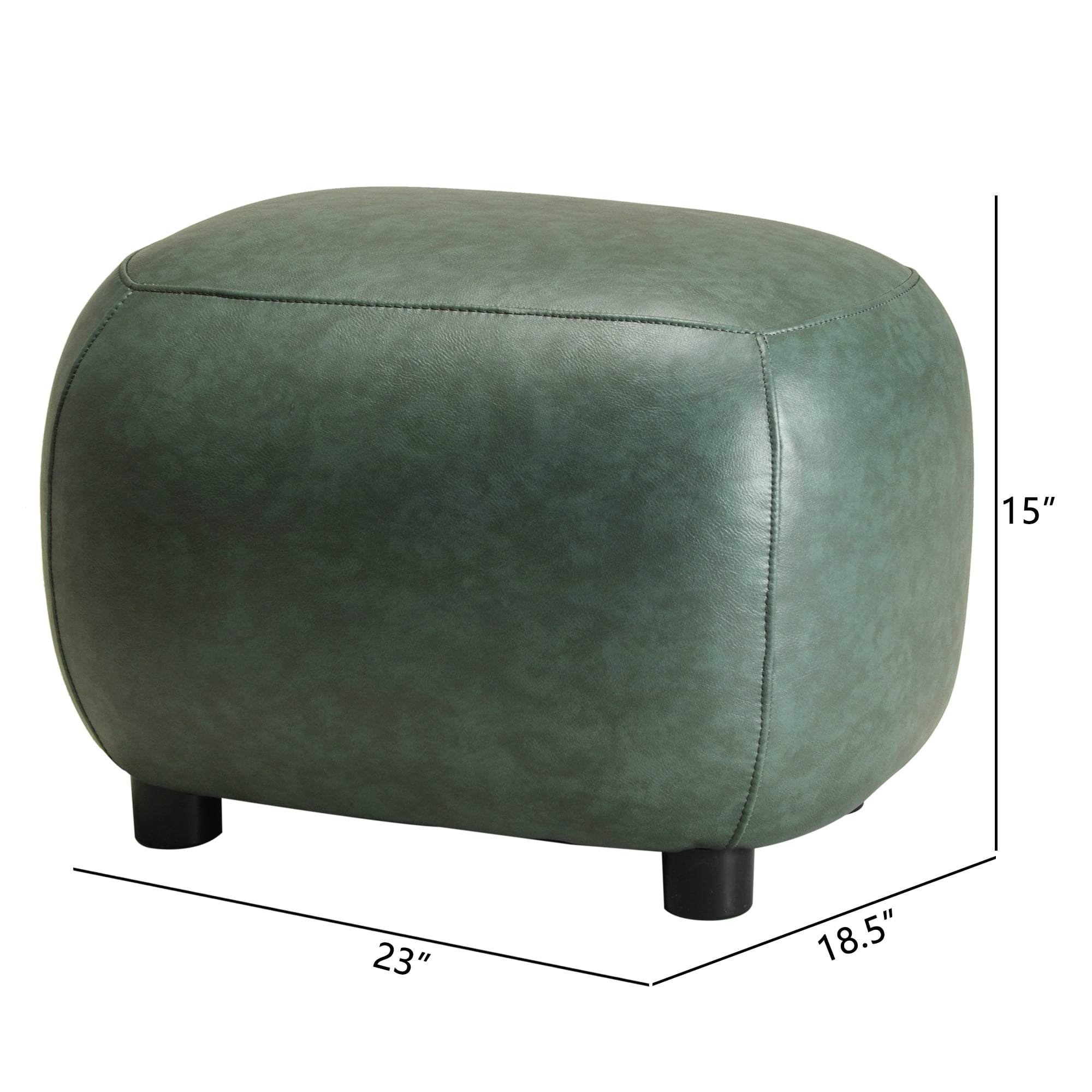 23" Wide Faux Leather Upholstered Ottoman, Mid-Century Modern Living Room Footrest with Soft Padded Seat, Footstool for Bedroom, Entryway or Living Room, Green