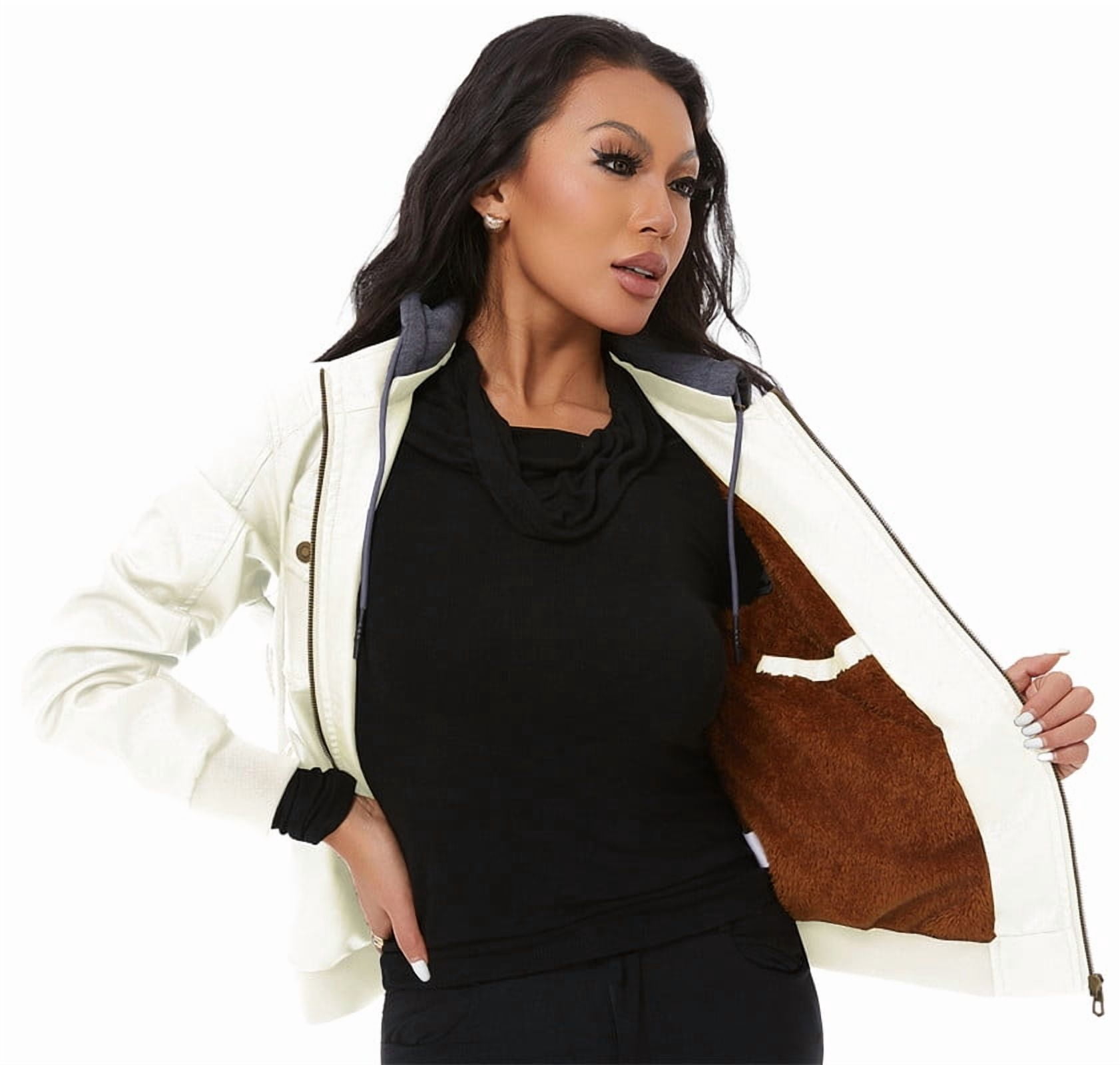 KVE Women's Faux Leather Jacket Waterproof Motorcycle Bomber Jacket Vintage PU Moto Biker Coat Beige Medium