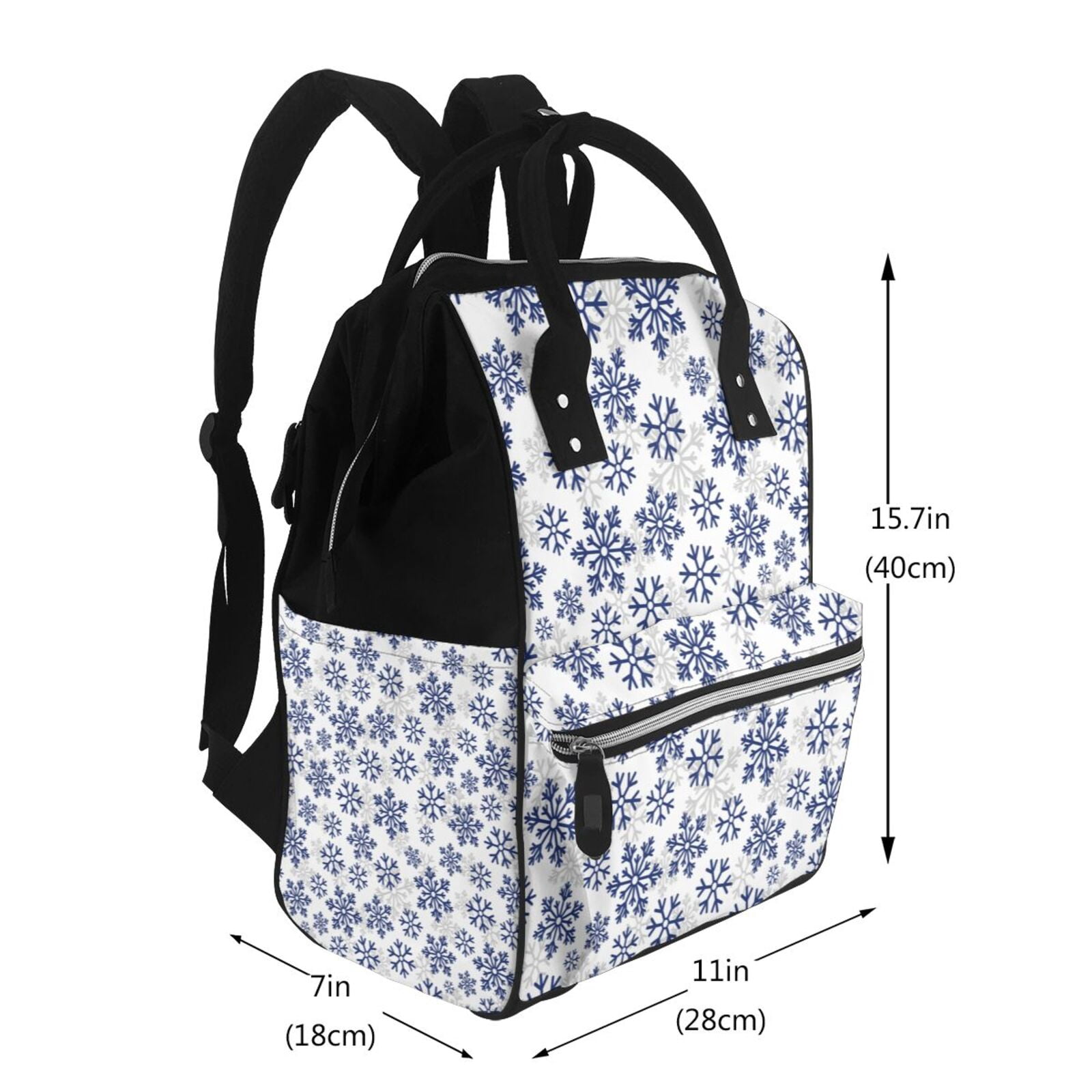 Ratiio Dark Blue Snowflakes Mummy Backpack - Waterproof Twill Canvas, Large Capacity Diaper Bag with Multiple Pockets and Adjustable Straps