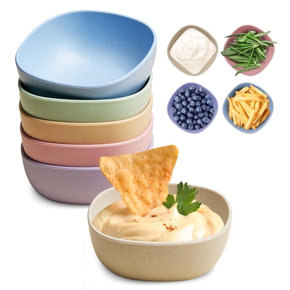 Genreen 6-Pack Wheat Straw Dipping Bowls – 4.5 oz Unbreakable Mini Sauce Dishes – Microwave & Dishwasher Safe Prep Bowls for Condiments, Soy Sauce, BBQ & Appetizers