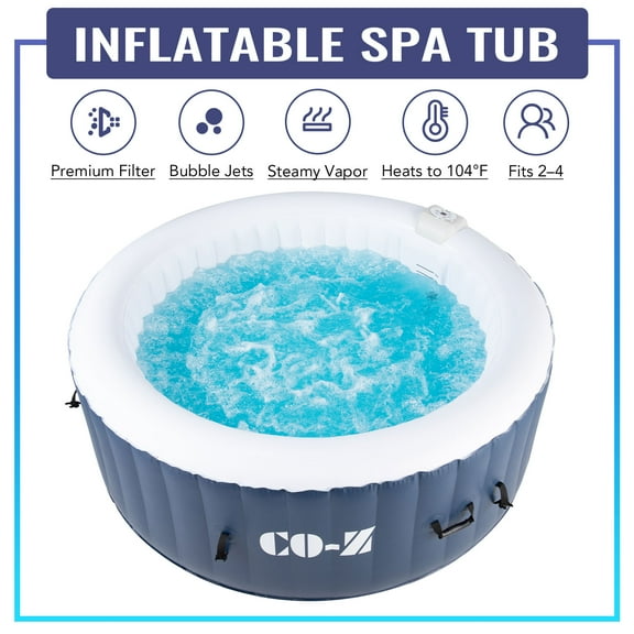 CO-Z Luxury Inflatable Hot Tub, 2-4 Adults, PVC, 120 Jets, Blue, 49 lb