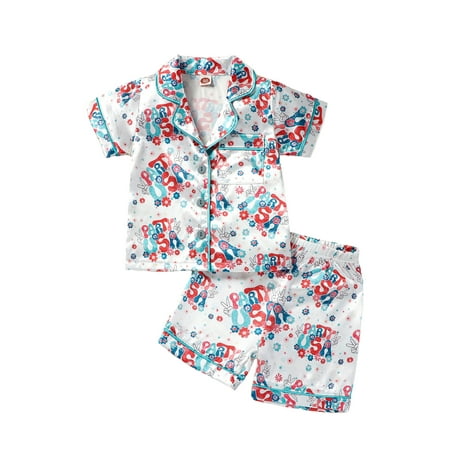 

Wassery Independence Day Kids Boys Pajamas Set 12M 18M 24M 2T 3T 4T 5T 6T Toddle Boys 4th of July Clothing Letters Rainbow Flower Print Short Sleeve Shirts Tops Shorts 2Pcs
