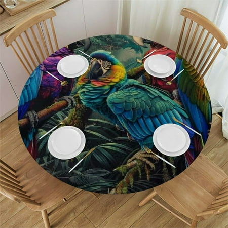 

Patifu Parrots Branch Forest Round Table Cover Stain Resistant Washable Indoor Outdoor Tablecloth Kitchen Dining Wedding Parties Waterproof 100% Polyester Fiber 42-46