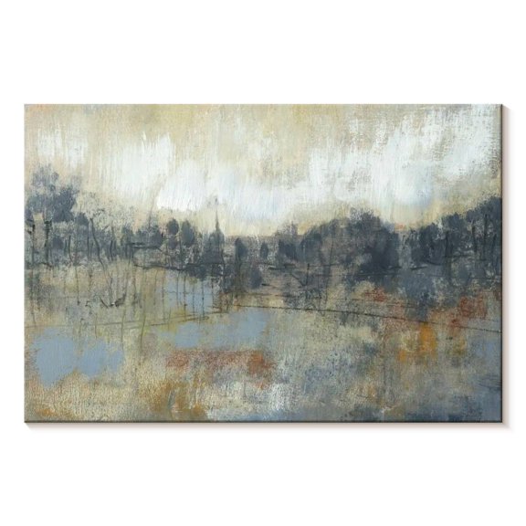 Elephant Stock Cool Grey Horizon I Wall Art - Horizontal Canvas Wall Art - Living Room Wall Decor - Abstract Canvas - Blue And White Decor By Jennifer Goldberger - 51" x 34"