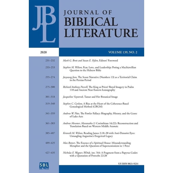 Journal of Biblical Literature 139.2 (2020) (Paperback)