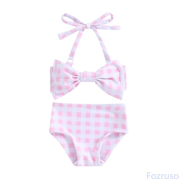 Fozruso Girls Two Piece Swimsuit With Front Bow Tie Adjustable Bikini For Kids Youth Teen Summer Beach Pool Party Swimwear Sets Sizes 1-2 Years