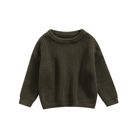 

Nokpsedcb Newborn Baby Boys Girls Knitted Sweaters Solid Color Long Sleeve O-neck Autumn Winter Warm Pullover Army Green 3-6 Months