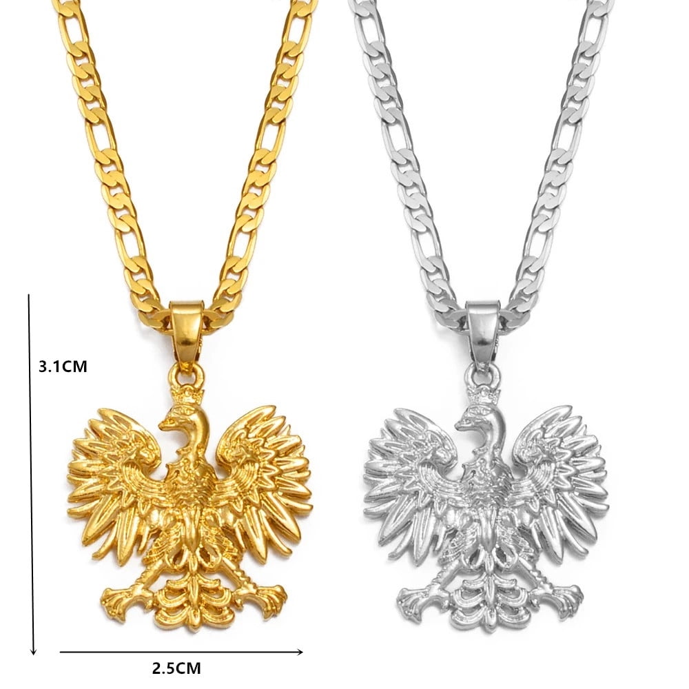 Poland Symbol Eagle 14K Gold Pendant Necklaces for Women Men,Polska Poles Jewelry