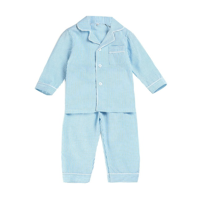WEIYLL Ensemble de Pyjama pour Filles Manches Longues Hauts Rayés T-Shirt Pantalons Tenue Décontractée Bleue Complets Taille 3T