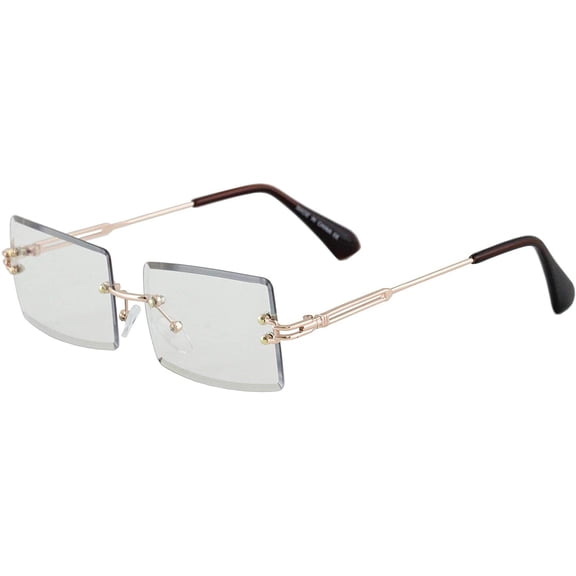 Slim Rimless Rectangular Metal & Wood Art Aviator Sunglasses