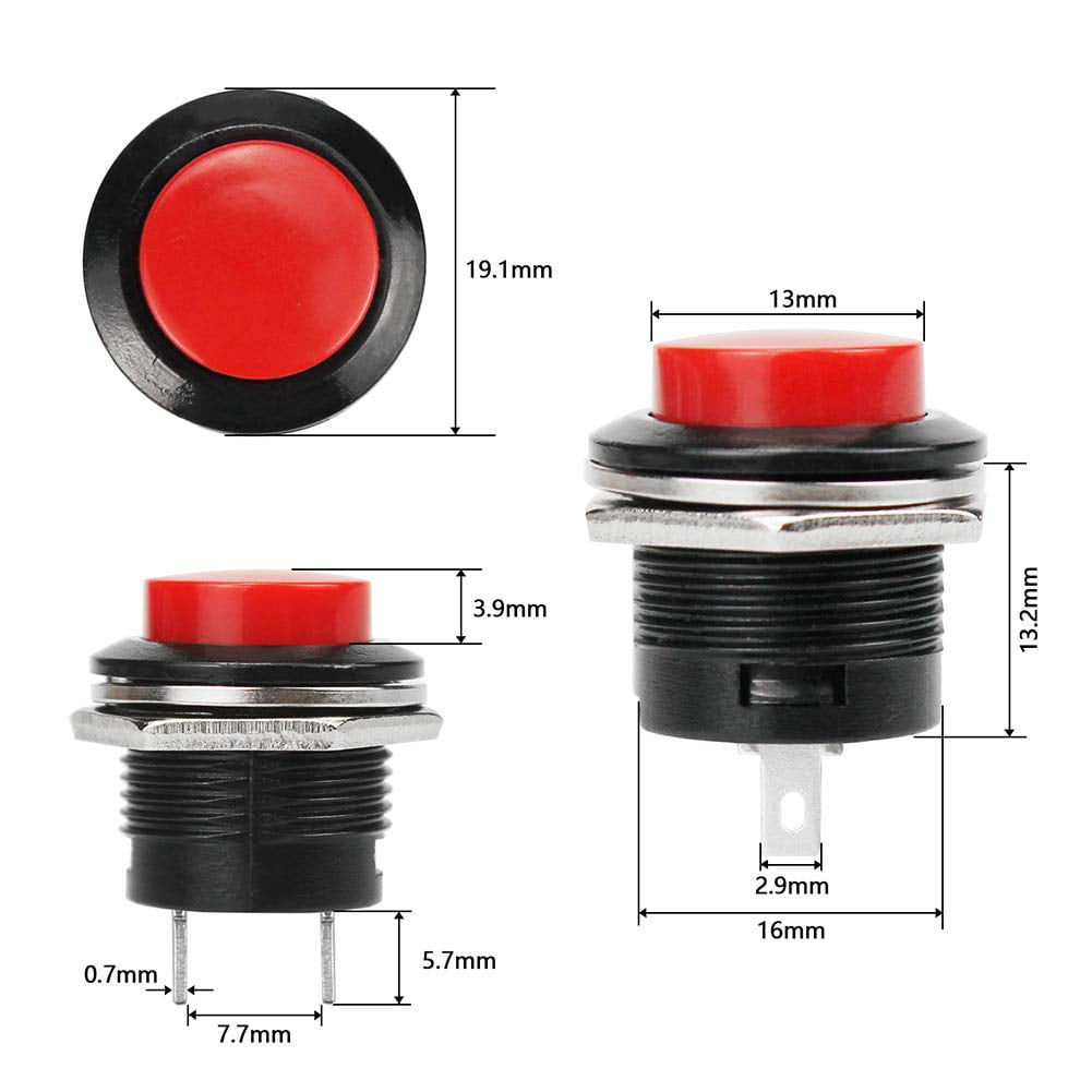 20pcs Red Mini Lockless Momentary ON/OFF Push button Switch 