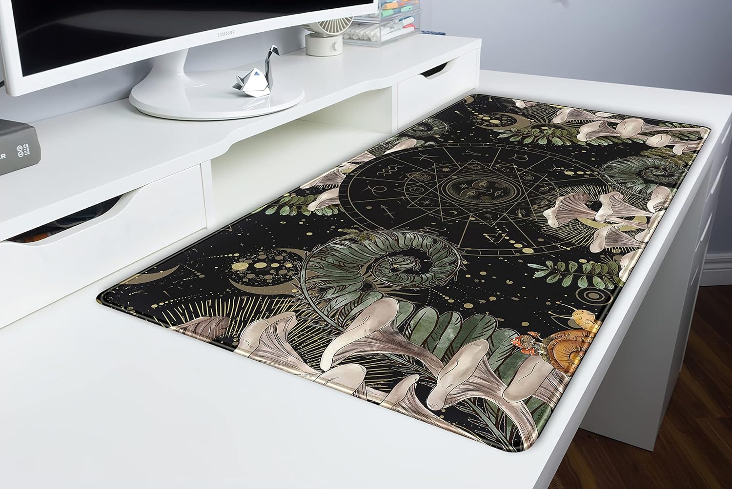 Moon Mushroom Gaming Desk Pad Cute Dark Tarot Mousemats Desk Mat, Forest Extended Large Anime Mouse Pad, Gamer Desk Decor Setup, Full Desk Mouse Keyboard Mat XXL, Laptop Desk Pad 31.5"x15.75"