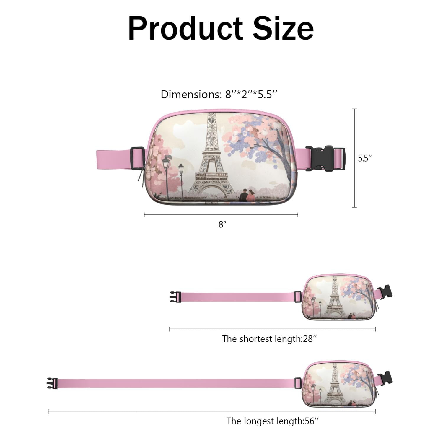 Waist Packs Bag Paris Fashion Belt Bag Small Cross Body Bags for Women Casual Waist Packs with Adjustable Strap Waterproof Belt Bag for Workout Running Travelling