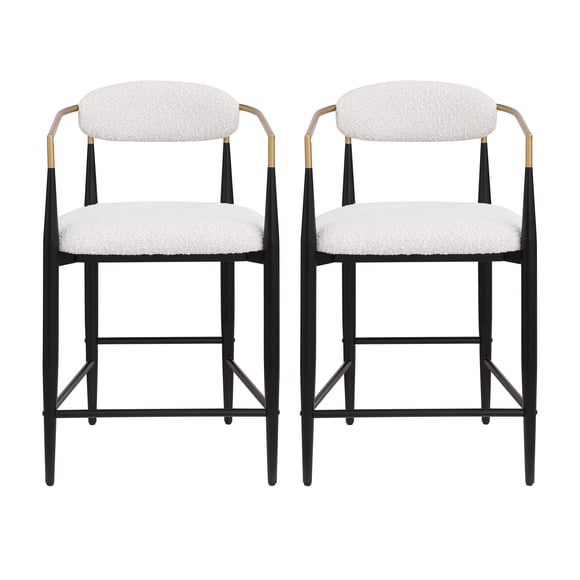Ensemble de 2 tabourets de bar modernes Noble House, dossier ajouré incurvé, revêtement, beige et blanc
