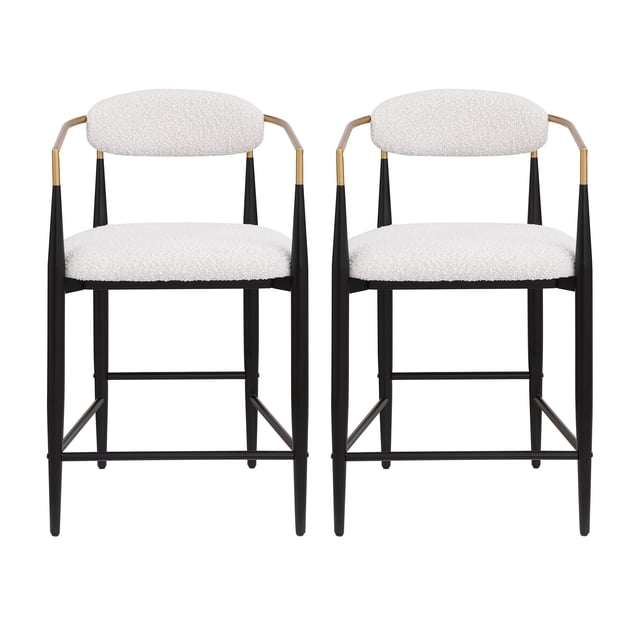 Noble House Modern Counter Stool Set of 2,Curved Open Backrest,Upholstered,Beige white