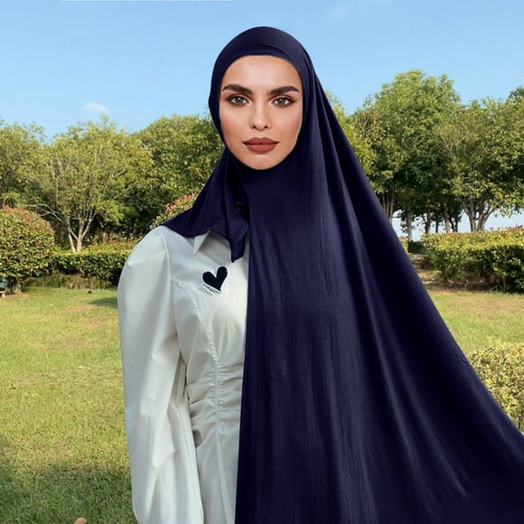 Bunenne Turbans for Women Hair Bonnet for Sleeping Muslim Head Scarf Solid Color Long Scarf Wrap Scarves Cotton Scarf for Women Fashion Satin Bonnet Womens Head Wraps Navy One Size