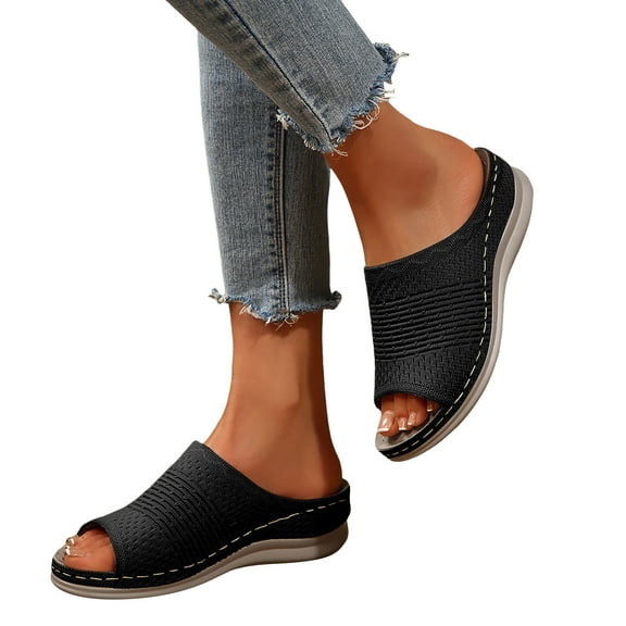 Mepaouo Mesh Wedge Sandals for Women Comfortable Summer Dress Slides Orthopedic Platform Shoes Black 6.5
