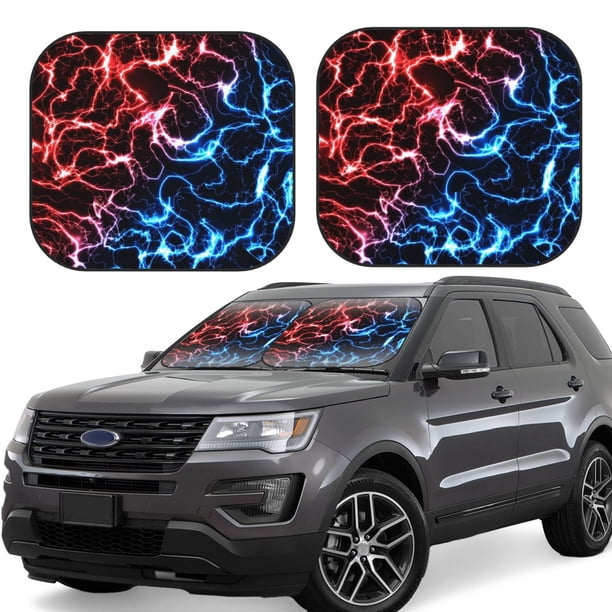 Balery Red And Blue Lightning Parasol para parabrisas de coche de 2 piezas | Parasol plegable para parabrisas delantero de coche para la mayoría de sedanes-Medium
