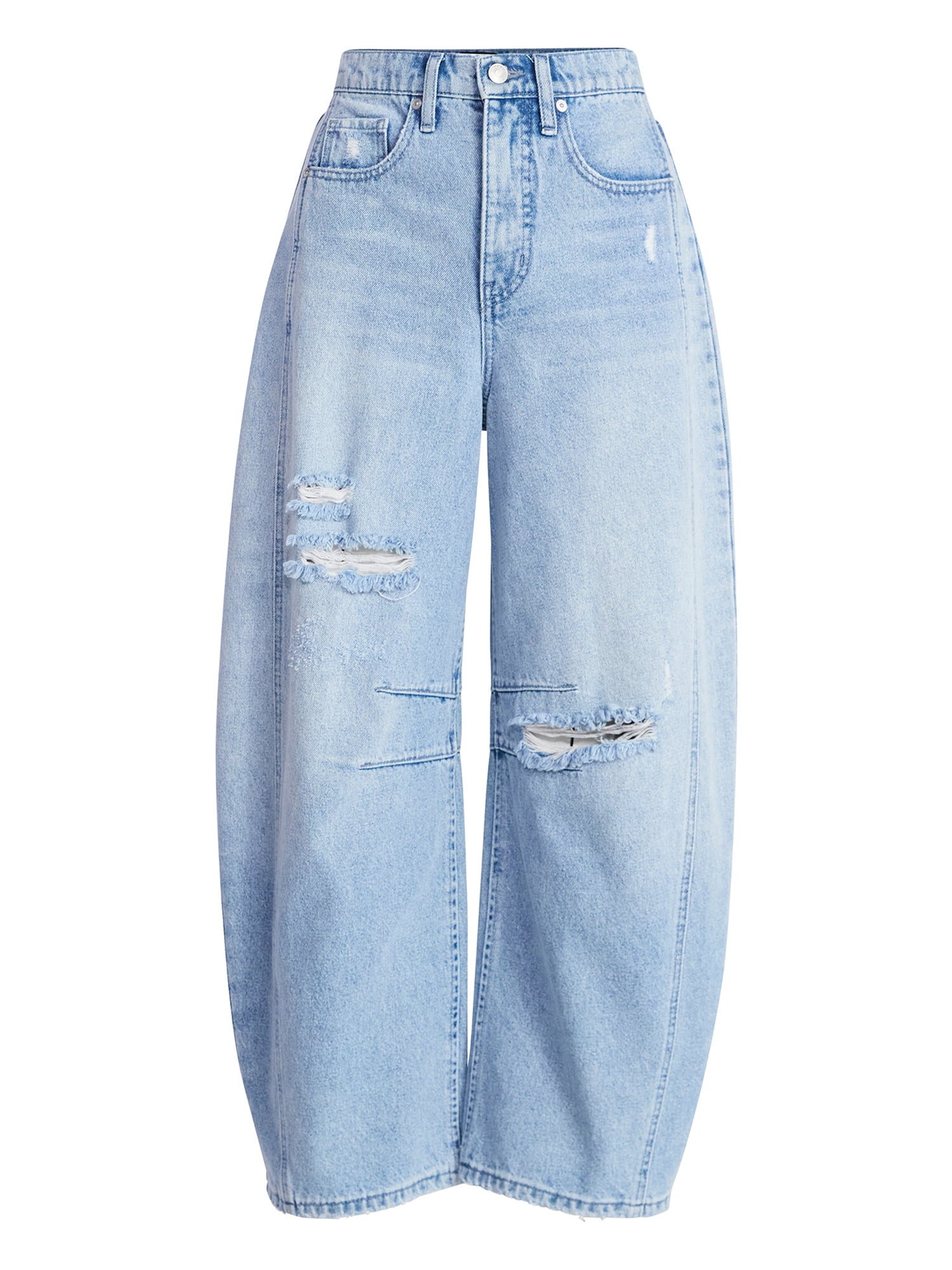 Scoop Women’s and Women's Plus High-Rise Ankle Barrel Jeans with Distressed Details, Sizes 0-26