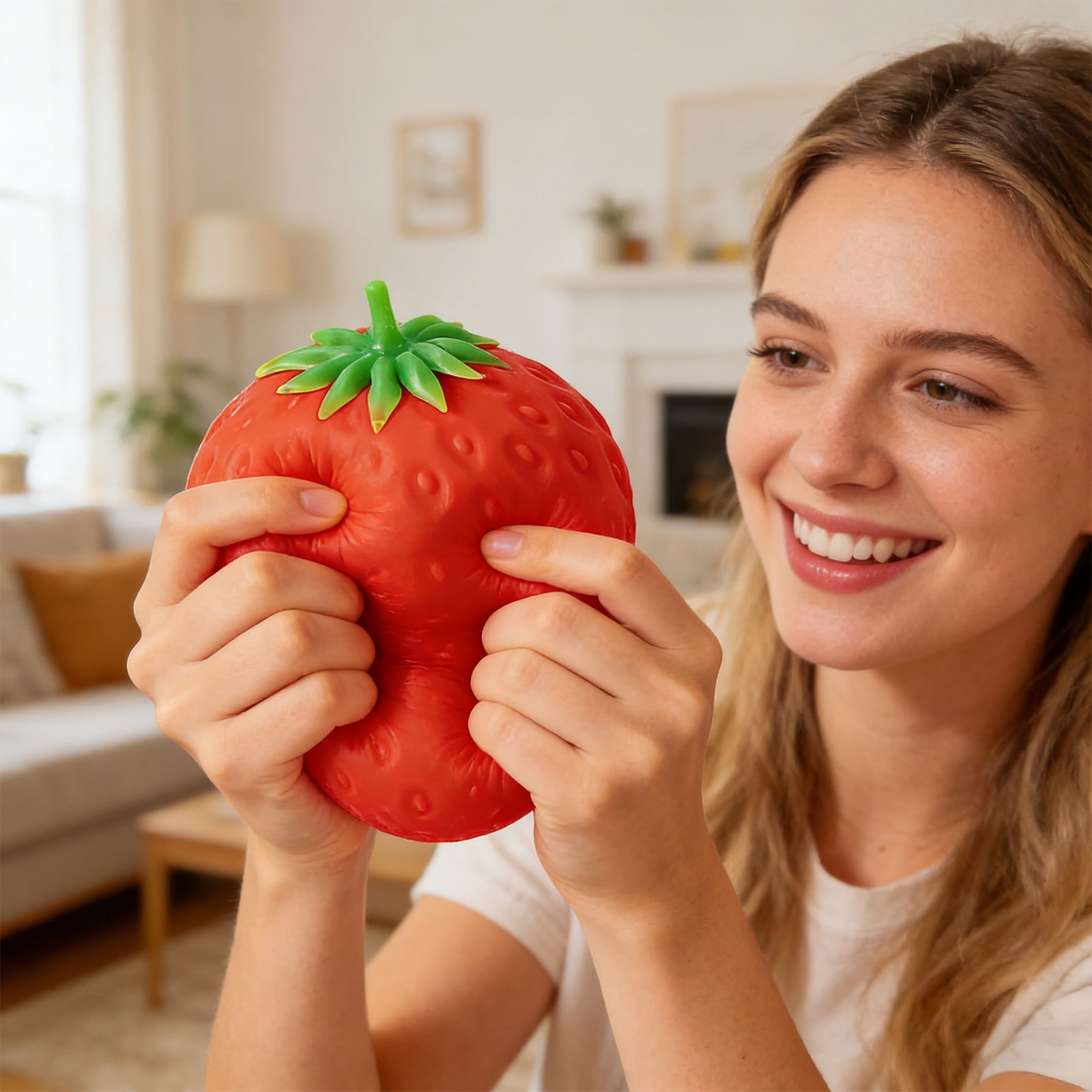 Stress Squishy Strawberry, Quick Rebound Portable Realistic Stress-Relieving Strawberries, Squeezable Strawberry Ball for Adults, Easter Basket Stuffers