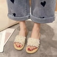 thumbnail image 3 of Ndbuld Womens Slip On Flip Flops Ring Toe Strappy Summer Gladiator Flat Sandals Faux Straw Travel Linen Slippers Summer Outer Beach Flat Heel Cool Slippers White, 3 of 4