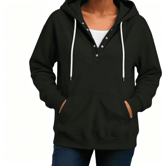 Asgosdo Hoodies for Women Long Sleeve Button Collar Drawstring Hooded Tops Loose Fit Sweatshirts Comfy Casual Winter Pullover