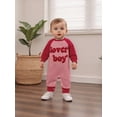 thumbnail image 4 of BemeyourBBs Baby Boy Valentine Day Outfit Newborn Lover Boy Romper Letter Embroidery Stripe Long Sleeve Jumpsuit, 4 of 9