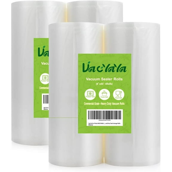 VacYaYa 4 Pack 8X50 Rolls (Total 200 feet) Vacuum Cleaners Sealer Bags Rolls with BPA Free,Seal a Meal Food Saver Storage Bags Rolls