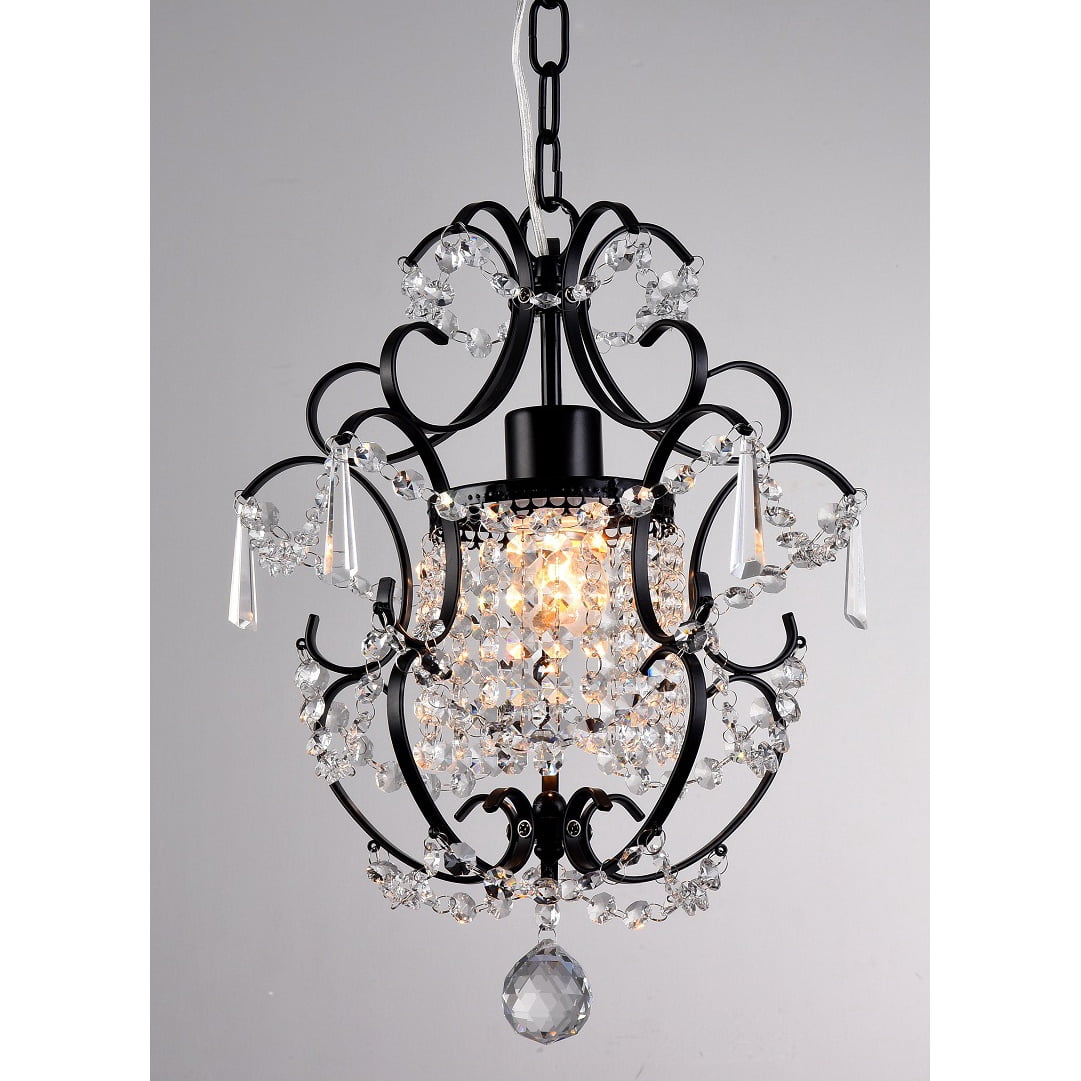 HomeRoots Lighting Ava 1-light Black 11-inch Crystal Chandelier
