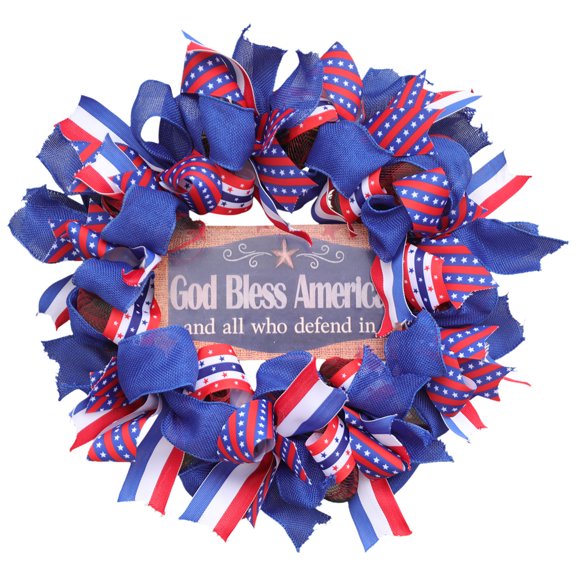 4th of July Wreaths for Front Door,Patriotic Independence Day Wreath,Americana Memorial Day God Bless America Patriotic Decor