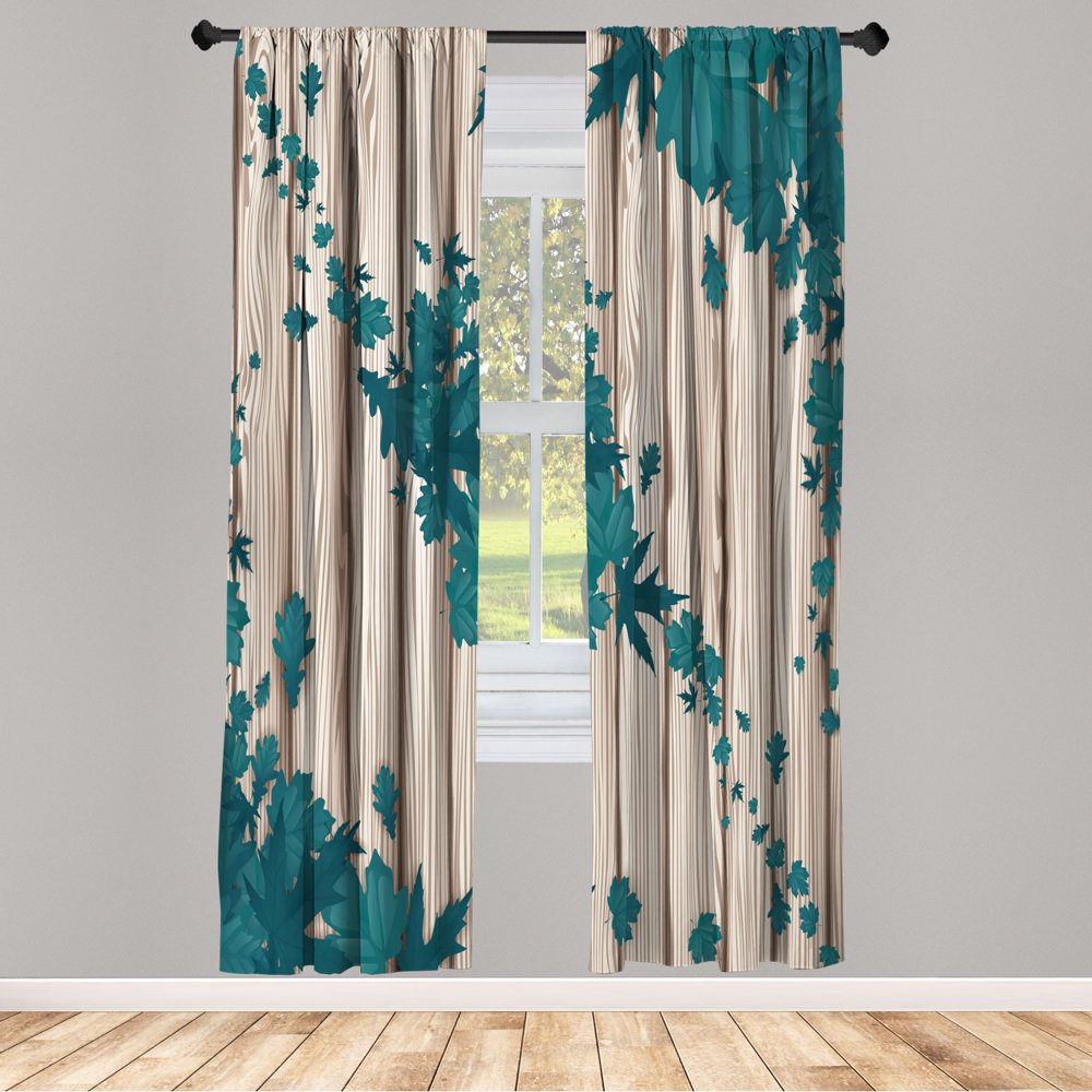 Autumn Window Curtains, Fall Maple Leafs Tree Diagonal Leaves Foliage