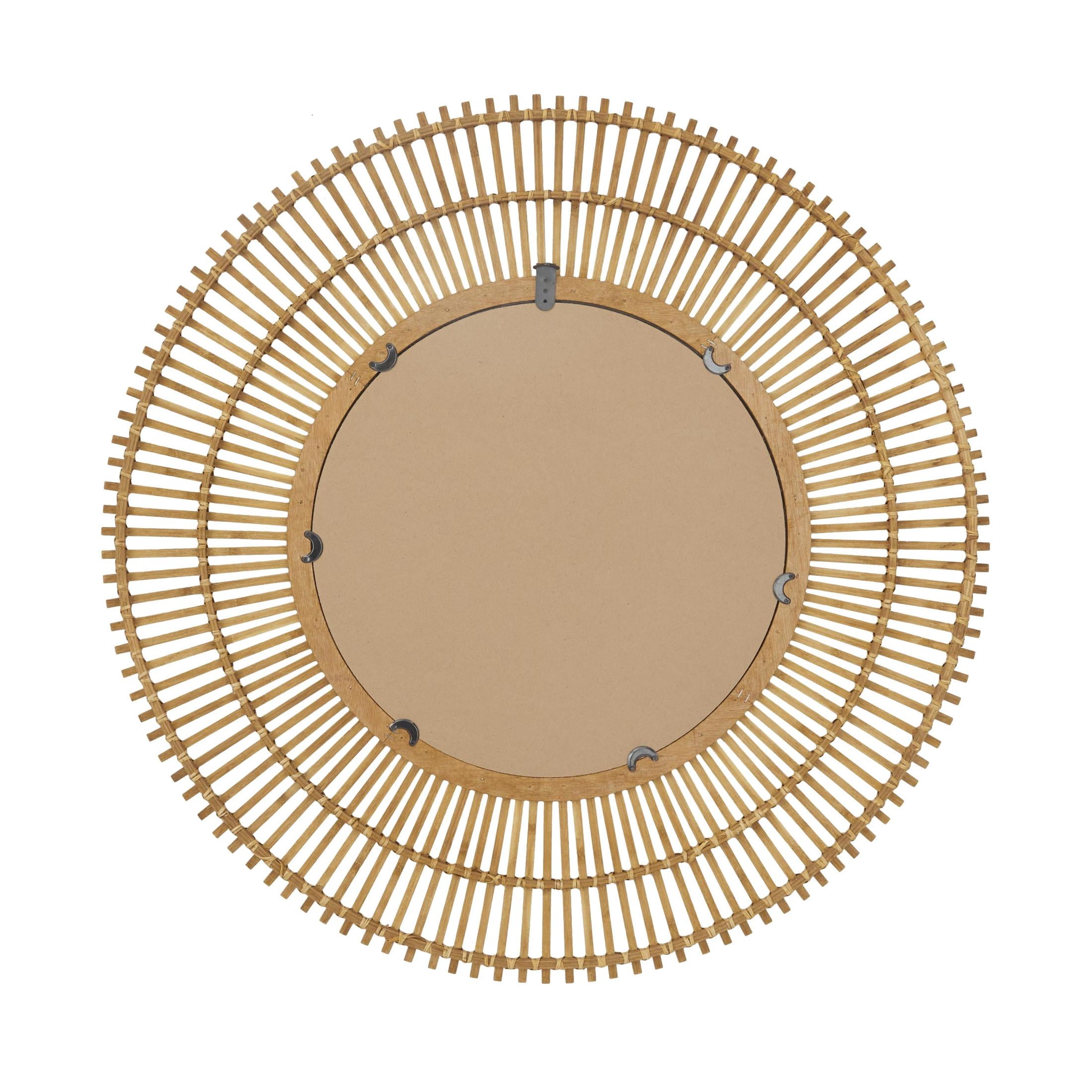 DecMode 37" x 37" Brown Handmade Stick Starburst Wall Mirror with Wrapped Details