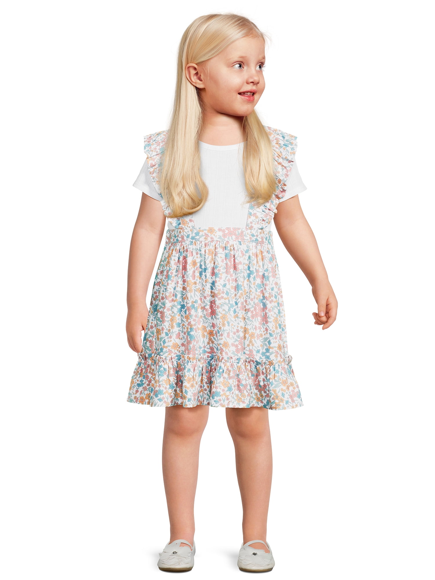 Wonder Nation Toddler Girls Pinafore Dress Set, Sizes 18M-5T