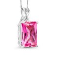 thumbnail image 2 of Gem Stone King 10K White Gold Pink Created Sapphire Pendant Necklace for Women (10.00 Cttw, Gemstone September Birthstone, Emerald Cut 14x10MM, with 18 inch Chain), 2 of 5