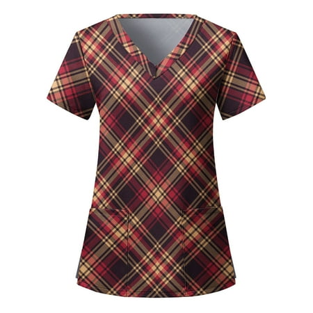

EUMODR Maternity Wedding Guest Dress Fall Womens Shirt Cotton Ladies Casual Christmas Plaid Print Short Sleeve Pocket Loose Top Care Workwear
