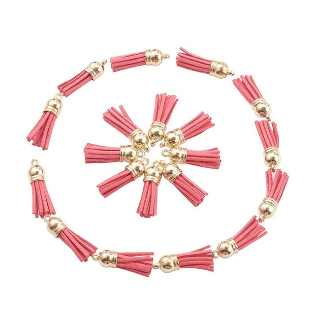 Transemion 100pack/lot Tassel For Keychain Accessories Trendy Fringe Detail Wide pink-Gold 1Set