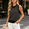 thumbnail image 5 of Brqkzdu Women's Sweater Vest Loose Fit High Neck Stripe Sleeveless Knit Shirts Summer Casual Lightweight Business Work Tanks, 5 of 10