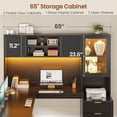 thumbnail image 4 of SEDETA 67" L Shaped Desk with Hutch, Corner Computer Desk with Power Outlets, Fluted Office Desk with File Drawer, Storage Cabinet & Glass Display Cabinet for Home Office, Gaming Desk, Black, 4 of 9