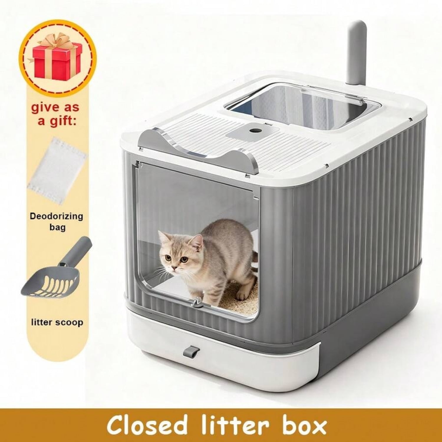 NTGFU Large Cat Litter Box Enclosed, 4-In-1 Top Entry & Front Pull Drawer with Odor Control Carbon Bags & Scoop,for Multiple Cats (Fits Up To 44 Lbs), Easy Clean Modern Pet House - White