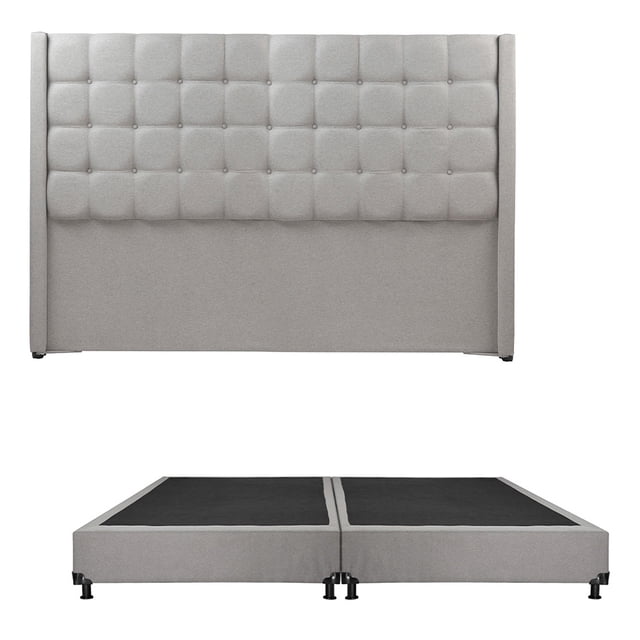 Box Base Cama King Size + Cabecera Bruks Trinity Gris Arena