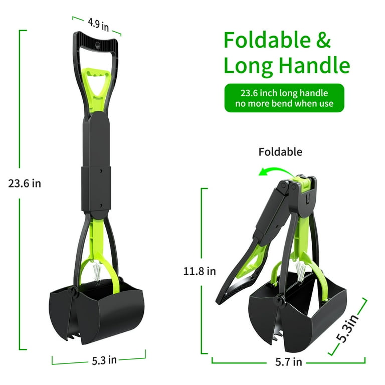 Pooper Scooper Foldable Dog Poop Waste Pick up Shovel with Long Handle High Strength Material and Durable Spring Green